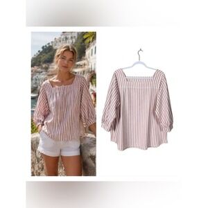 Womens Linen Shirt Size Large Coastal Beachy Nautical Lagom Euro Summer Preppy